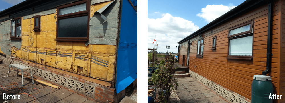 Static lodge mobile home repair - Before and After, Suffolk and Essex